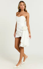 Betsy Mini Dress - Strapless Draped Rose Dress in White