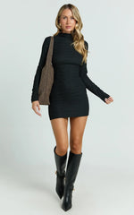 Ruby Mini Dress - High Neck Long Sleeve Dress in Black