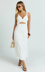 Dexter Midi Dress - V Neck A Line Dress in Off White