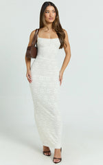 Carly Maxi Dress - Stretch Lace Scoop Neck Dress in Off White