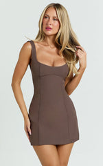 Aretha Mini Dress - Panel Dress in Mocha