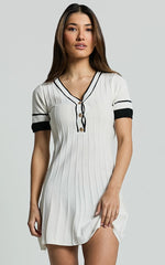 Cassandra Mini Dress - Knit Contrast Mini Dress in Ivory/Black