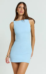 Bindi Boat Neck Bodycon Mini Dress in Blue