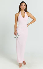 Norma Maxi Dress - Halter Neck Sleeveless Dress in Soft Pink