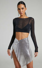 Charity Mini Skirt - Asymmetrical Mesh Skirt in Silver