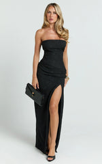 Berri Maxi Dress - Strapless Jacquard High Split Dress in Black