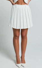 Harlee Mini Skirt - Pleated A line Skirt in White