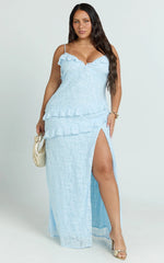 Braelyn Maxi Dress - Ruffle Low Back Dress in Blue