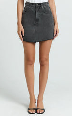 Adan Mini Skirt - Recycled Cotton Frayed Hem Denim Skirt in Black