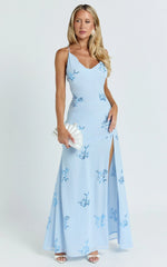 Aurora Maxi Dress - Floral Sequin Cowl Neck Dress in Baby Blue