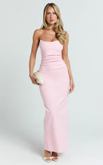 Pietra Maxi Dress - Scoop Neck Side Seam Tucks Fitted Dress in Pink