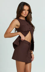 Desi Mini Skirt - Tailored Mid Waisted Skirt in Chocolate