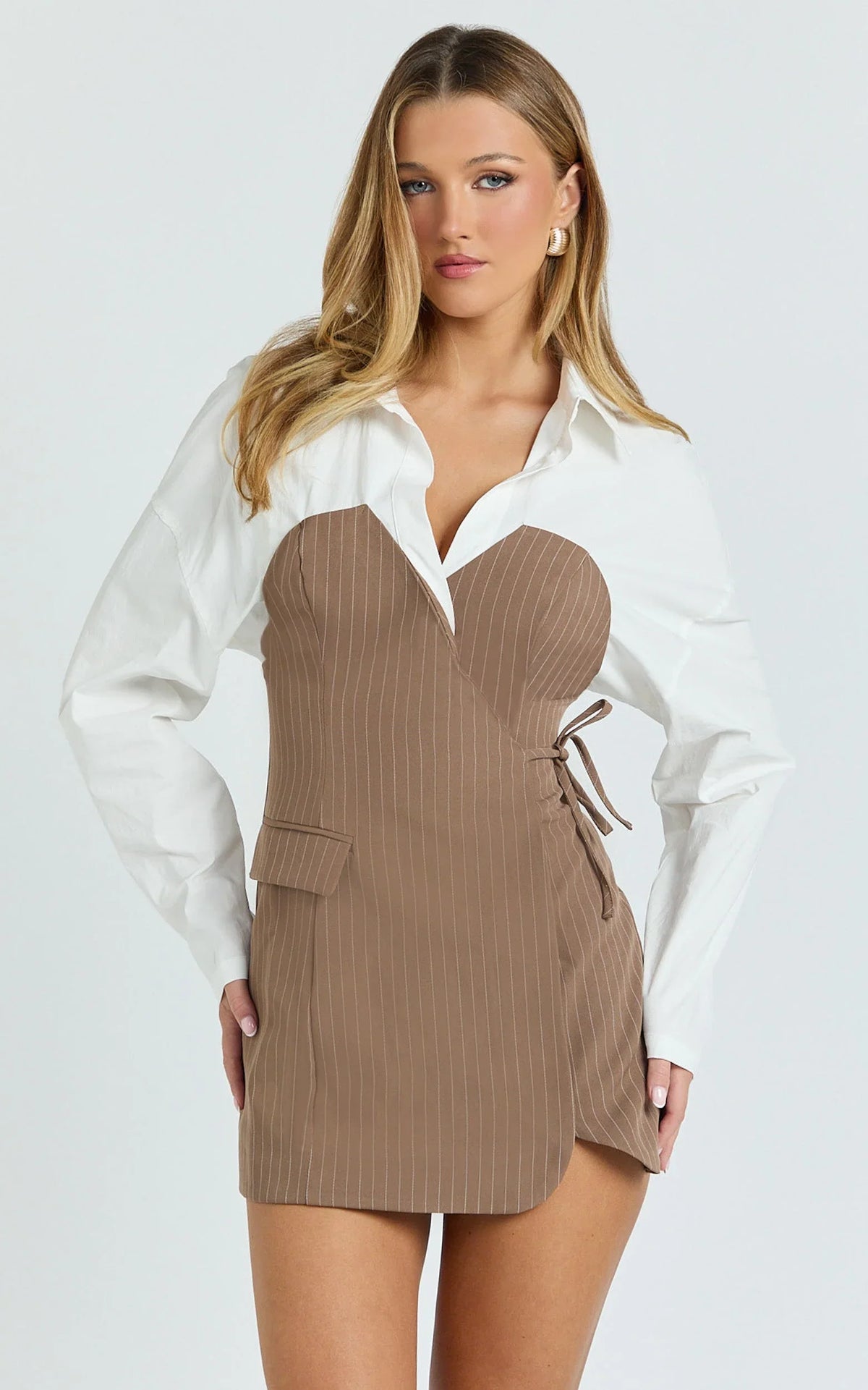 Kym Mini Dress - Shirt Wrap Dress in Chocolate