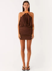 Vidia Flower Mini Dress - Chocolate