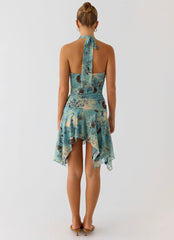 Bad Alive Halter Hanky Mini Dress - Aqua Blur