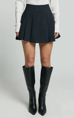 Charla Skort - Pleated Mini Skort in Black
