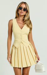 Harlee Mini Skirt - Pleated A line Skirt in Lemon