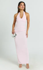 Norma Maxi Dress - Halter Neck Sleeveless Dress in Soft Pink