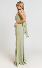 Klarissa Maxi Dress - Cowl Neck Scarf Dress in Sage