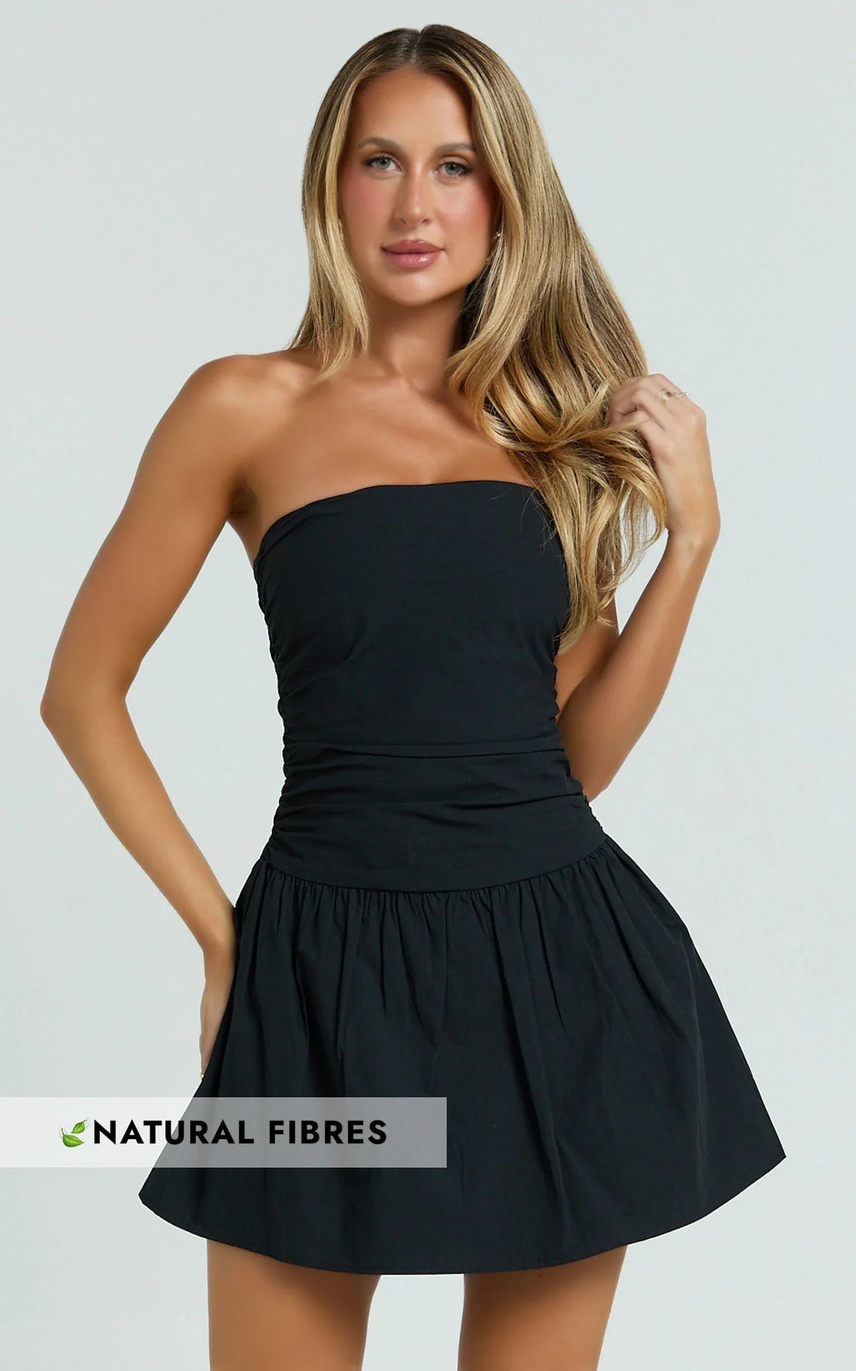 Donatella Mini Dress - Strapless Drop Waist Dress in Black