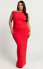 Genie Maxi Dress - Off The Shoulder Dress in Red
