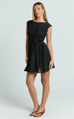 Faith Mini Dress - Sleeveless Ruched Bodice Dress in Black