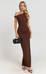 Genie Maxi Dress - Off The Shoulder Dress in Chocolate
