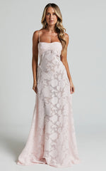 Lily Maxi Dress - Sheer Jacquard Maxi Dress in Pink
