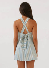 Keira Linen Mini Dress - Blue Choc Stripe