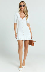 Mischa Mini Dress - Collared Short Sleeve Fit And Flare Knitted Dress in Cream