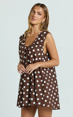 Holly Mini Dress - V Neck Dress in Chocolate Spot