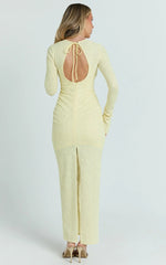 Kayrene Maxi Dress - Long Sleeve Bodycon Dress in Butter Yellow