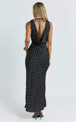 Blanca Maxi Dress - Cowl Neck Bias Cut Dress in Black Polka Dot