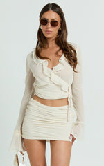 Kahrissa Mini Skirt - Georgette Gathered Low Rise Skirt in Cream
