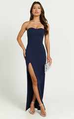 Oriella Maxi Dress - Panelled Thigh Split Strapless Dress in Navy