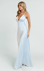 Quincy Maxi Dress - Satin Slip Dress in Sky Blue