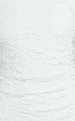 Abbie Mini Dress - Textured Jersey Tip Shoulder Ruched Bodycon Dress in White
