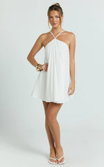 Salma Mini Dress - Halter Neck Trapeze Mini Dress in Off White