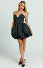 Roland Mini Dress - Strapless Drop Waist Fit And Flare Dress in Black