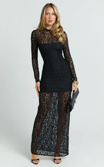Andrea Maxi Dress - Lace High Neck Long Sleeve Dress in Black
