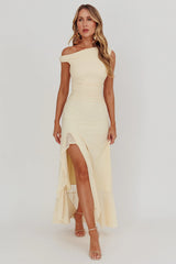 Moonlit Magic Asymmetric Neckline Maxi Dress Light Yello