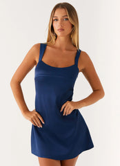 Odette Satin Mini Dress - Navy