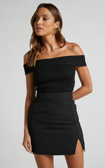 Evelenna Mini Skirt - High Waisted Split Skirt in Black