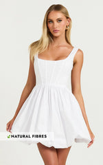 Brianda Mini Dress - Corset Bodice Bubble Hem Dress in White