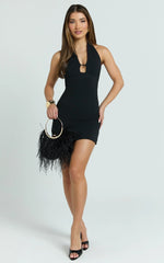 Ricki Mini Dress - Plunge T Bar Halter Bodycon Dress in Black