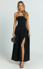 Nadiane Maxi Dress - Strapless Asymmetric Drop Waist Dress in Black