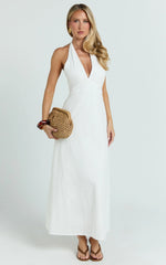 Connor Maxi Dress - Halter Neck Tie Back Dress in White