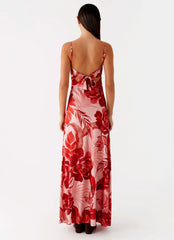 Flora Satin Maxi Dress - Sicily Sunsets Print
