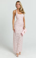 Benny Maxi Dress - Halter Neck Backless Bodycon Dress in Pink