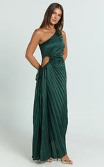 Kitsune Maxi Dress - One Shoulder Cut Out Dress in Emerald Green